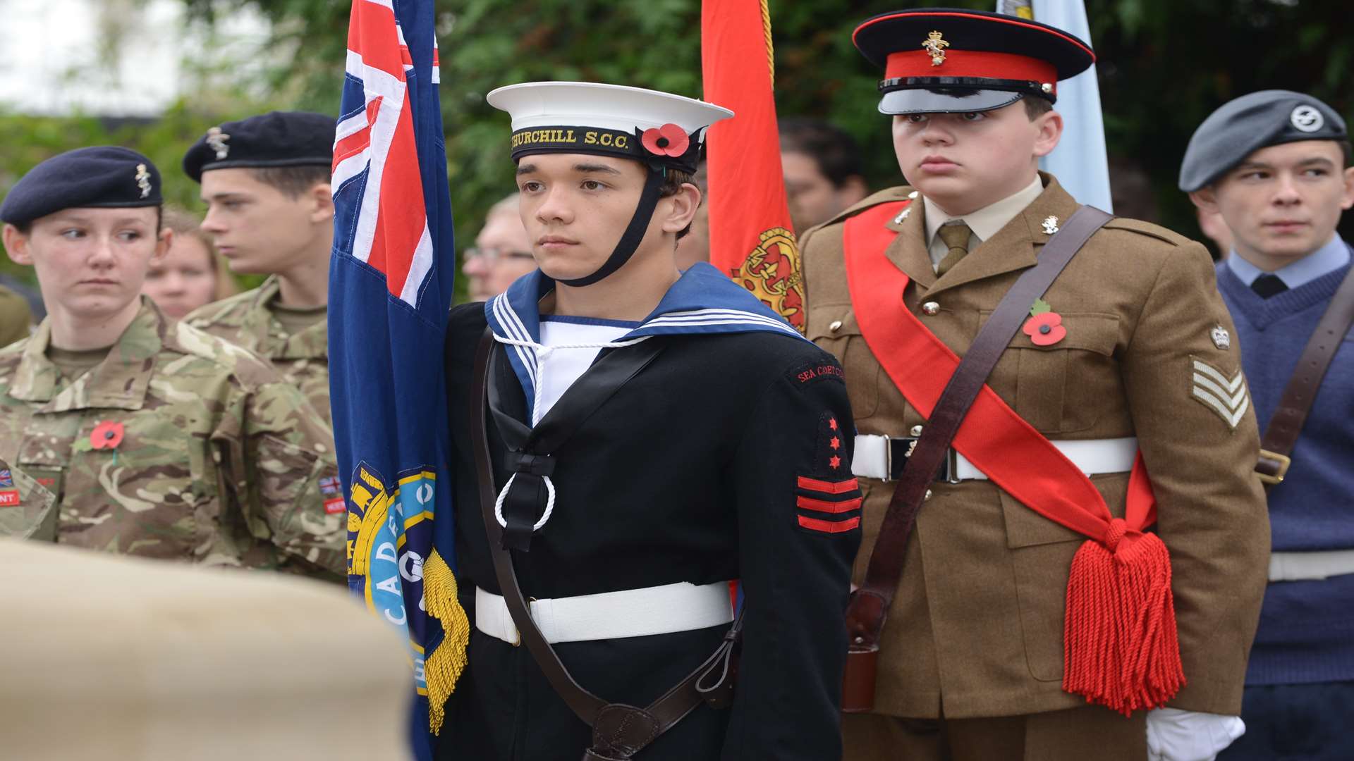 Cadet standard bears at the Remembrance Sunday service