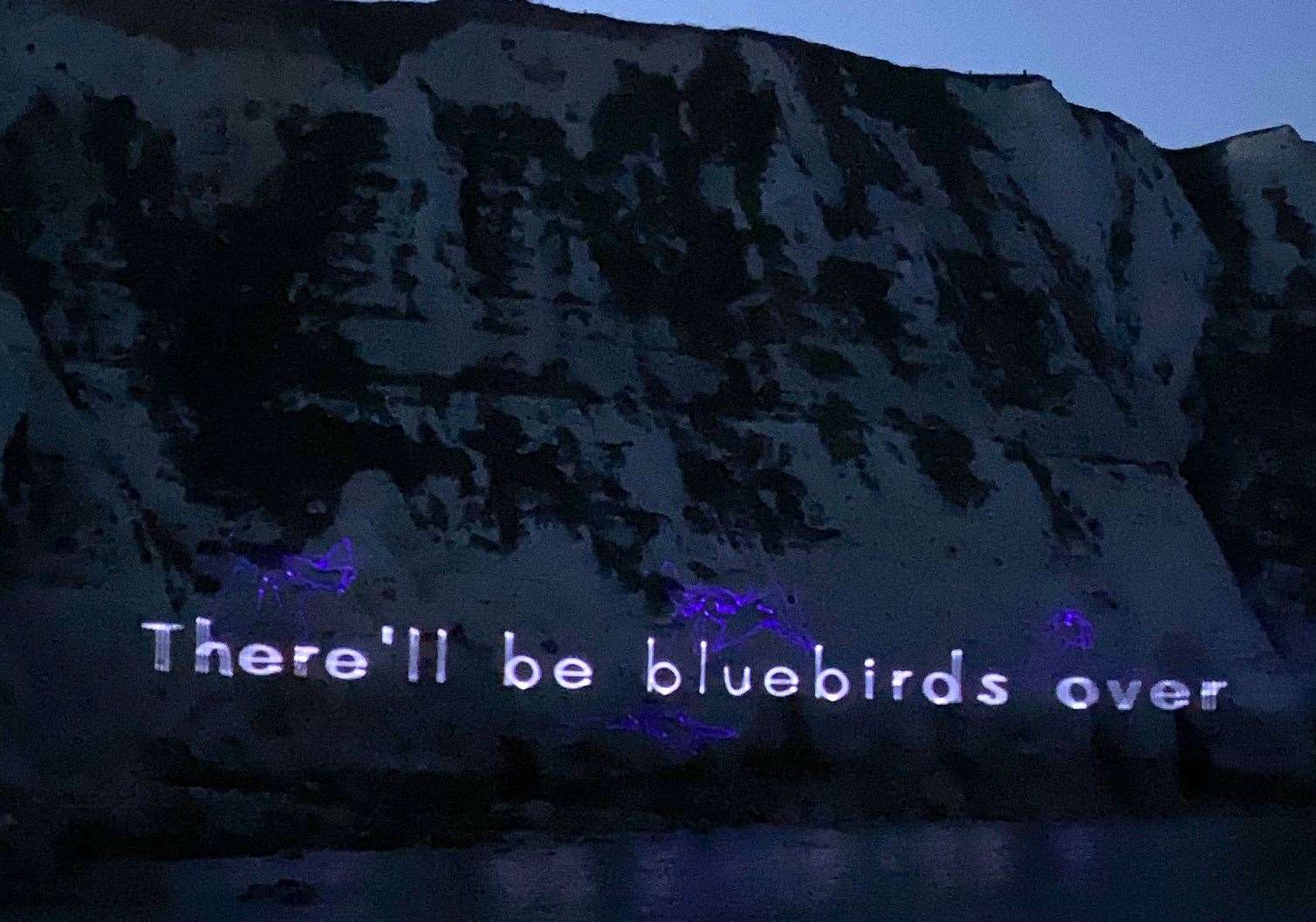 Beamed laser tribute to Dame Vera Lynn on the White Cliffs of Dover. Picture: Barry Goodwin