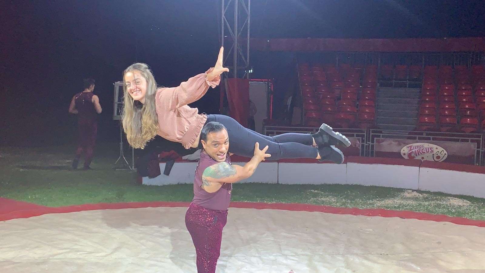 Strongman Paulo dos Santos lifts Rachel with ease