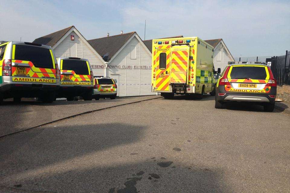 Emergency services at the scene yesterday. Picture: Luka Hanmore