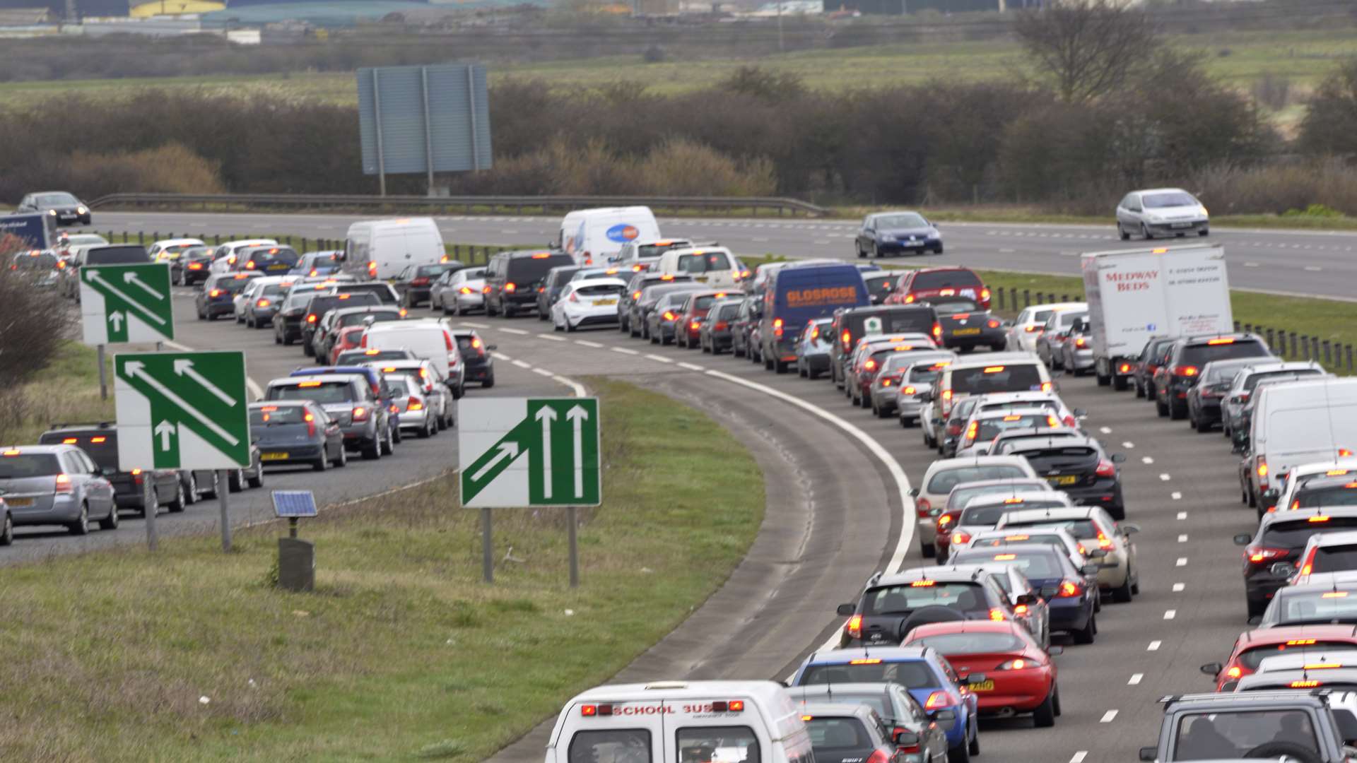 Cars stuck on the A249 during a previous closure of the Sheppey Crossing