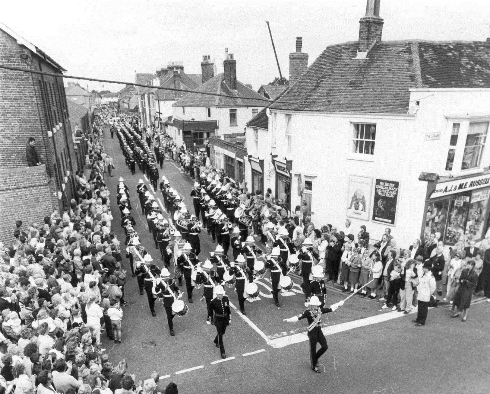 The Band, with its empty spaces, during the emotion-charged march through the streets of Deal a week after the bomb. Picture Basil Kidd