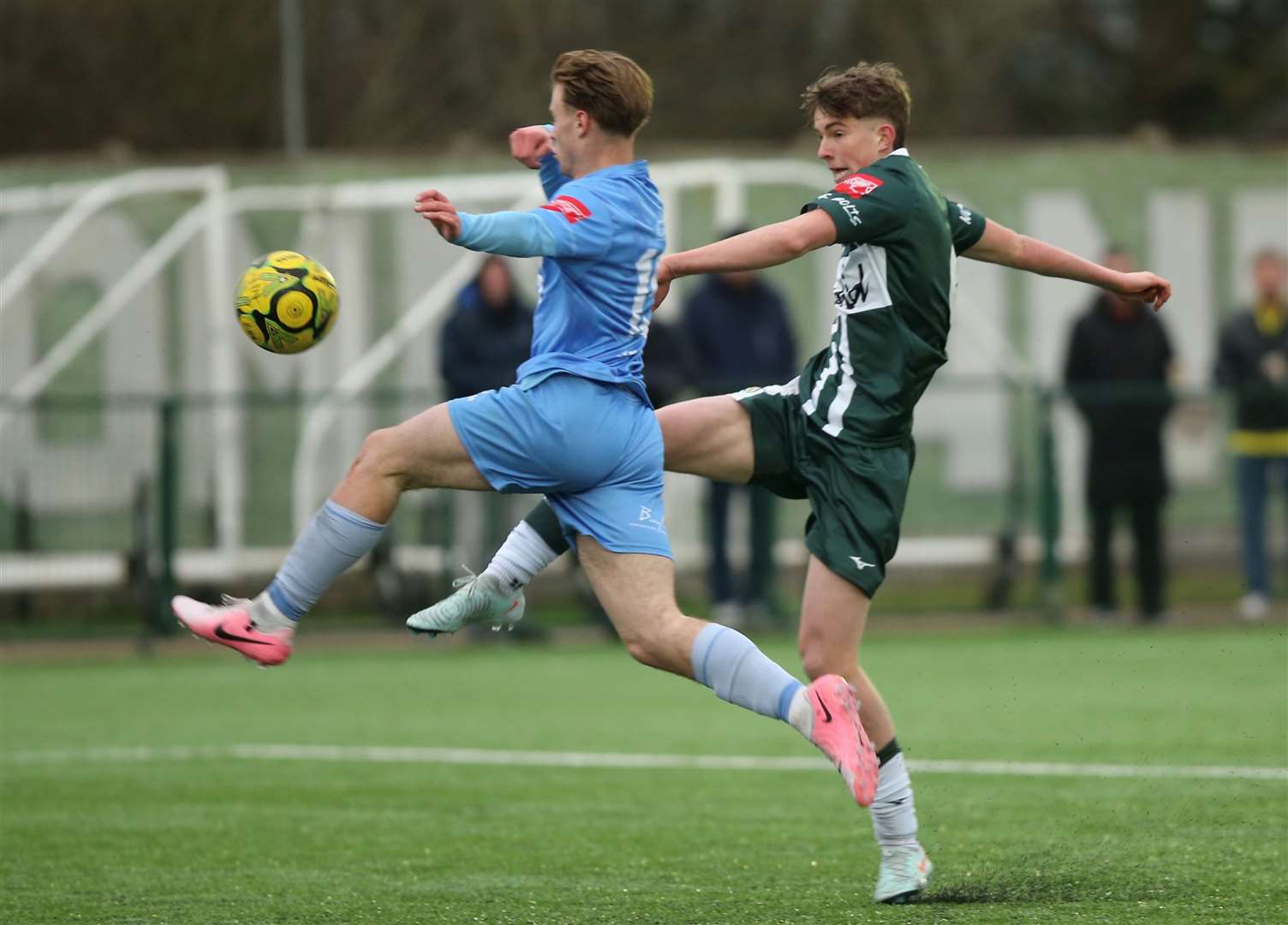 Harry Waldock puts Ashford 2-0 ahead against Deal on Saturday. Picture: Ian Scammell