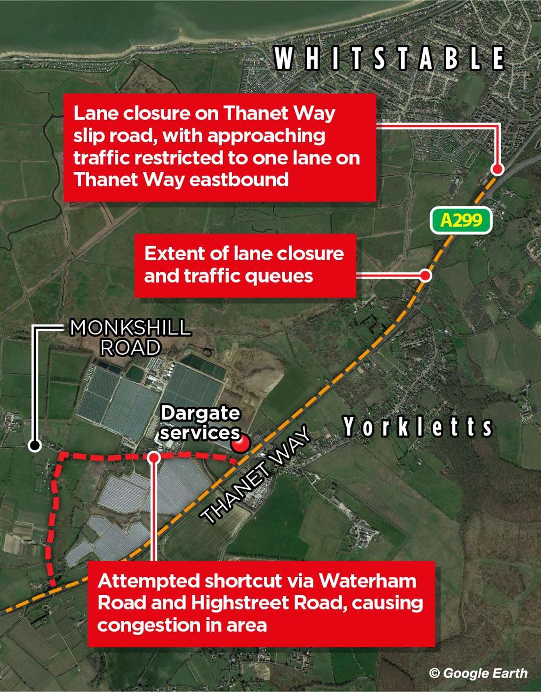 Thanet Way at Whitstable shut for four nights due to fix