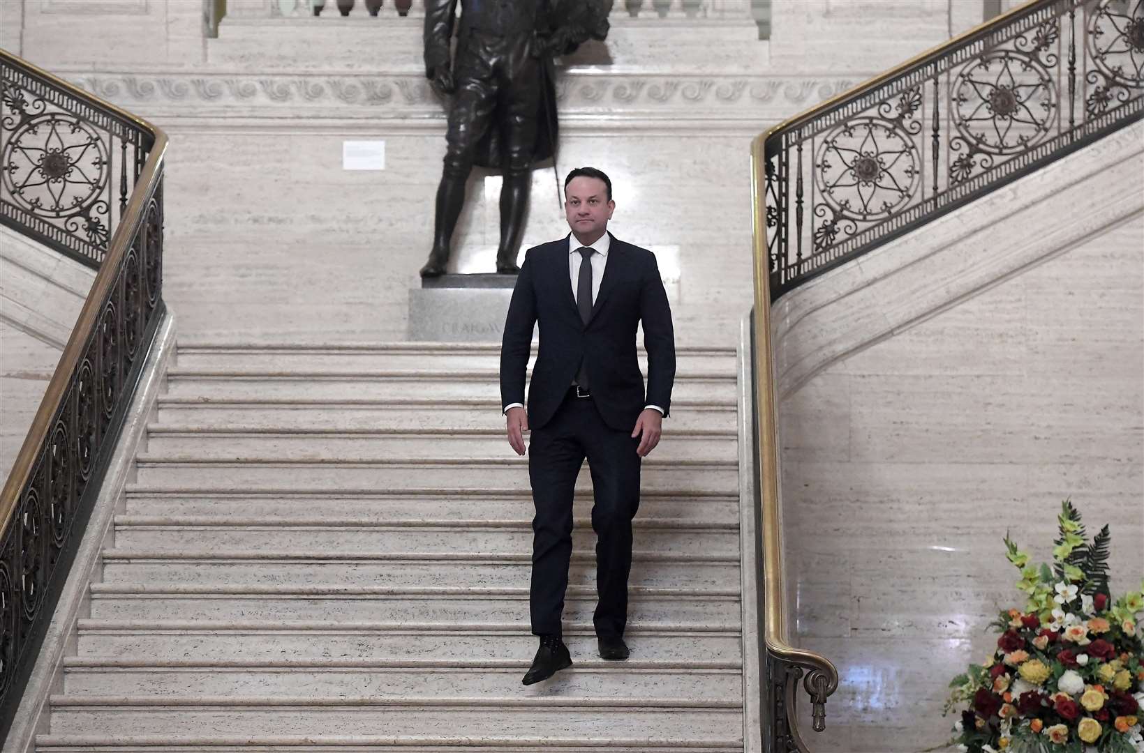 Taoiseach Leo Varadkar arrives for a press conference at Parliament Buildings, Stormont (Oliver McVeigh/PA)