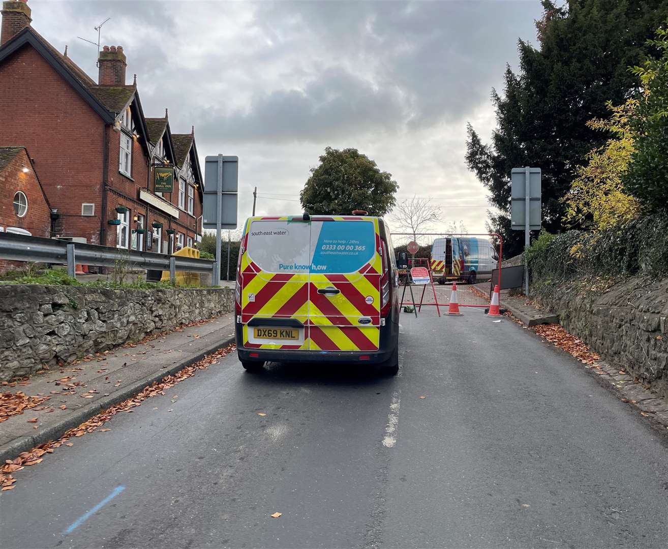 The road closure as viewed from the bridge end of Station Hill