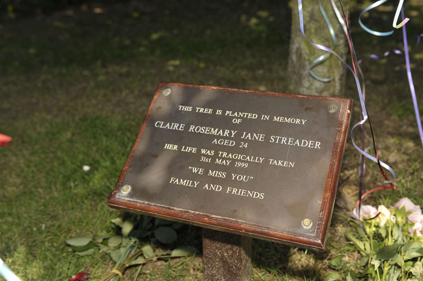 A plaque in Claire Streader's memory in St Stephen's Park, Canterbury.