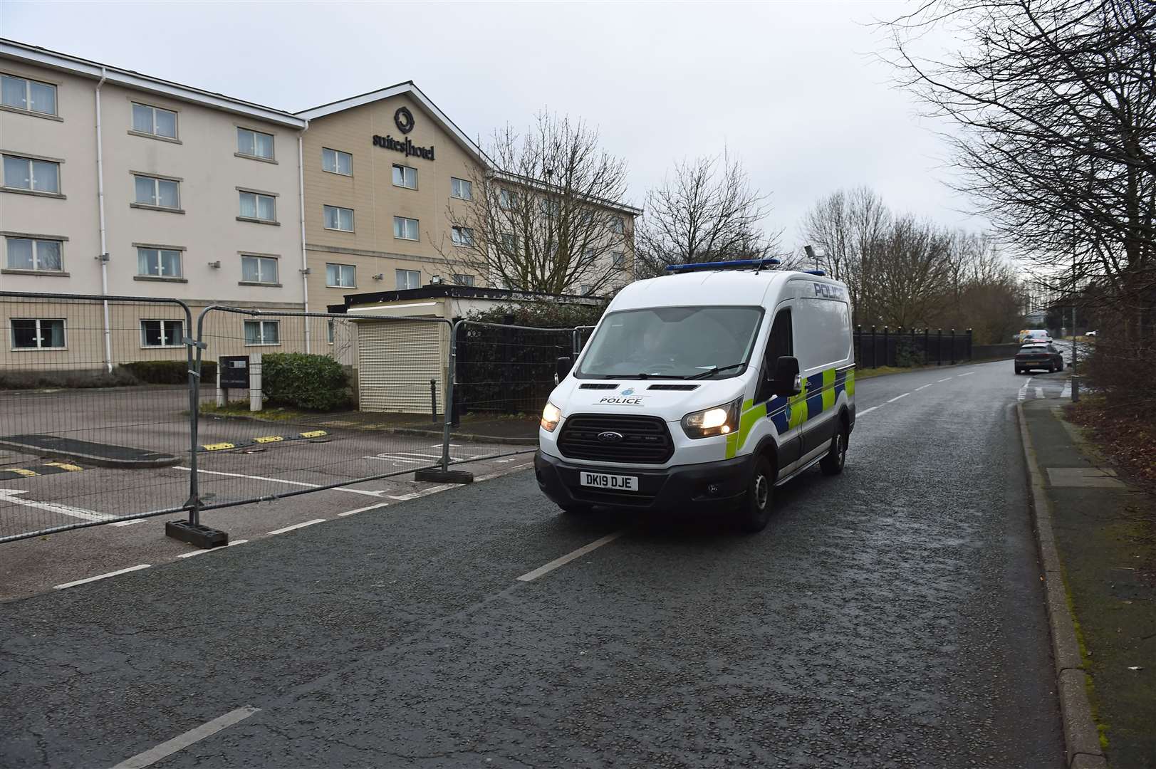 Police outside the Suites Hotel in Knowsley, Merseyside, after protestors demonstrated against asylum seekers staying at the hotel (Peter Powell/PA)