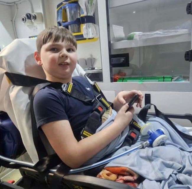 Tony Hudgell, 10, had to be rushed to hospital after fracturing his new hip. Picture: @tonyhudgell.bem