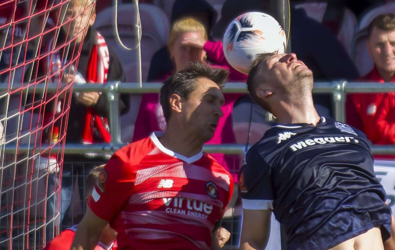 Action from the FA Cup tie between Ebbsfleet United and Dover Athletic. Picture: Ed Miller / EUFC