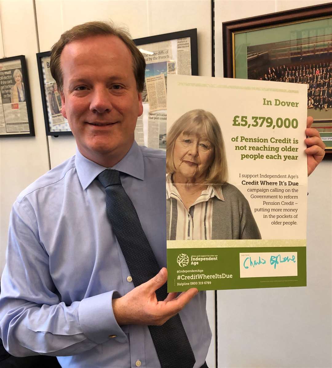 Mr Elphicke supports Independent Age campaign on Pension Credit. Picture: the office of Charlie Elphicke MP