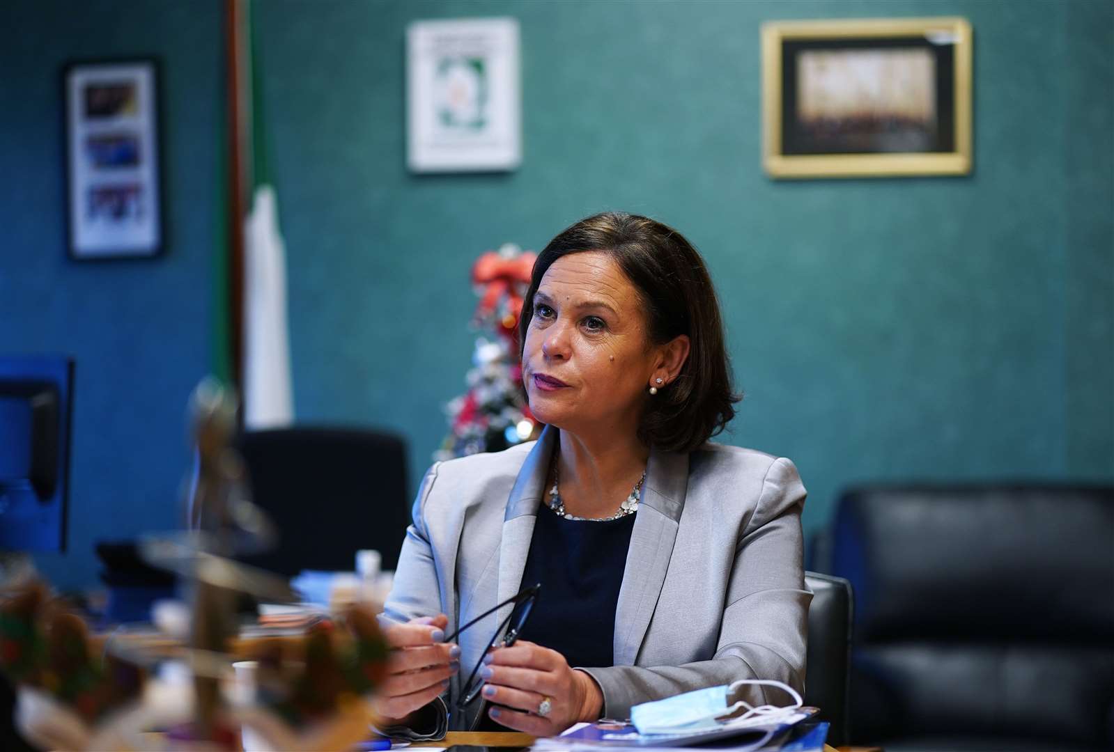 Sinn Fein leader Mary Lou McDonald during an interview in her office at Leinster House in Dublin. (Brian Lawless/PA)