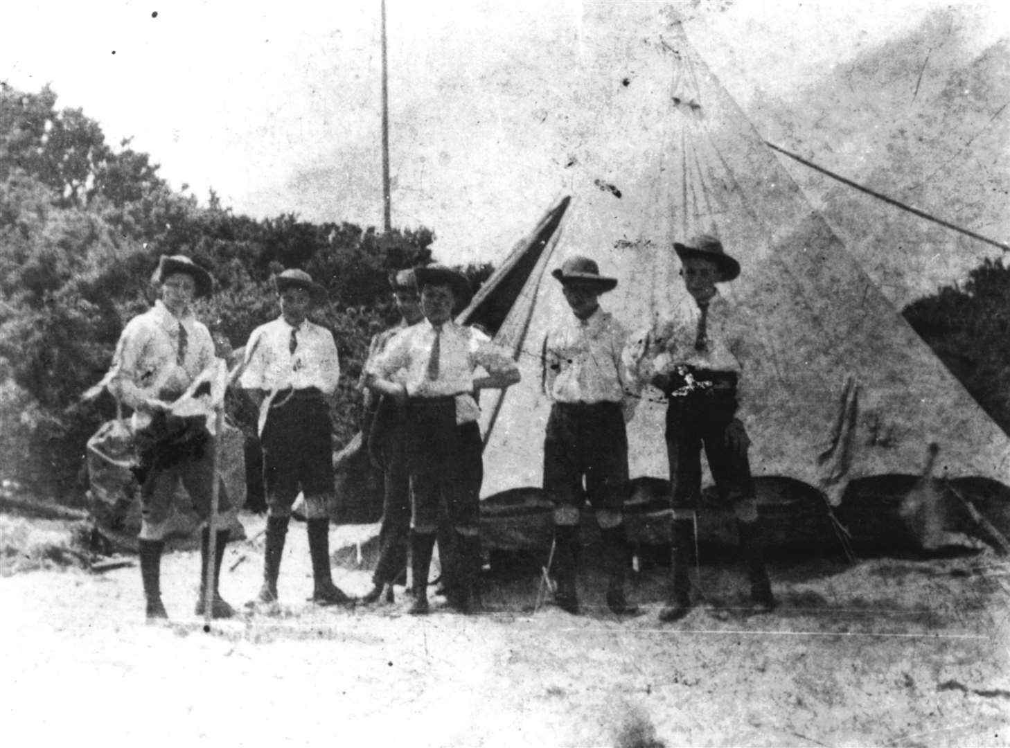 Boys at Robert Baden-Powell’s experimental camp on Brownsea Island in Dorset in August 1907 (PA)