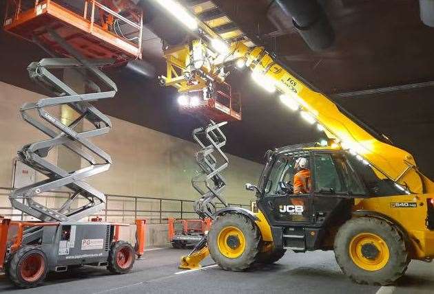 Engineers working on faulty jet fans in the Chestfield Tunnel, on the A299 Thanet Way between Whitstable and Herne Bay, in June. Picture: KCC