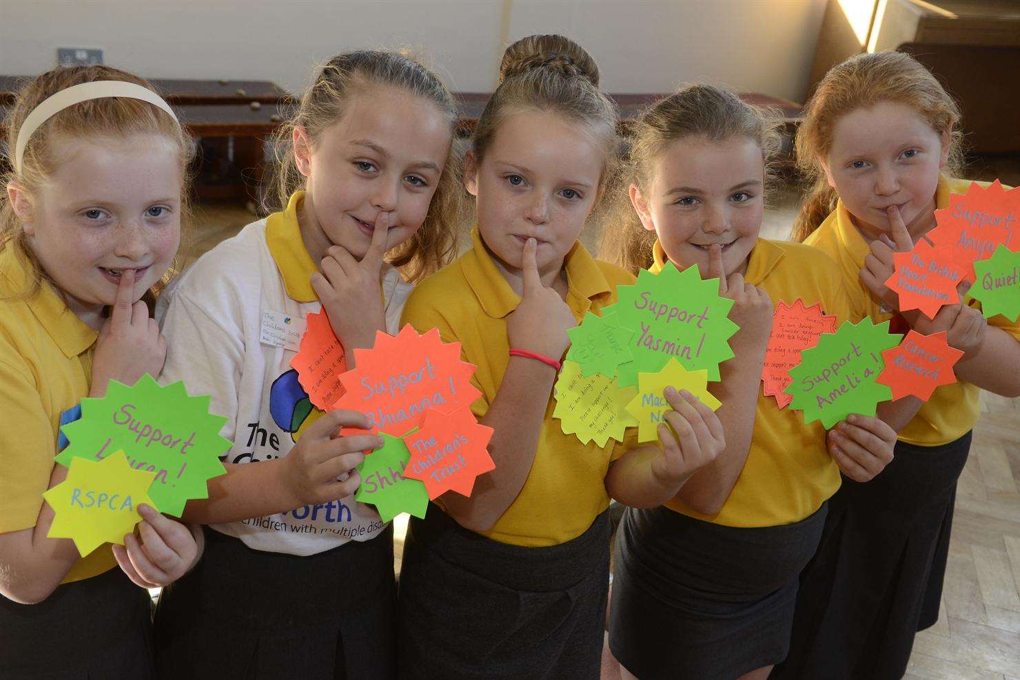 Lauren, Rhianna, Yasmin, Amelia, all nine, and Anya, 10, stayed silent for charity