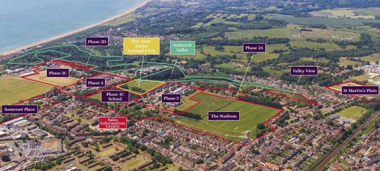 An original map showing the various portions of the Shorncliffe Heights housing development on former MoD land in Folkestone. Work on new-builds is underway or complete for all the “phases”, other than phase 4 - Napier Barracks. Picture: Taylor Wimpey