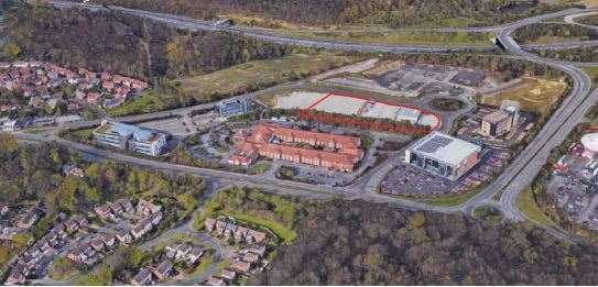 The red outline marks the location of both the Costa Coffee shop and the four business units