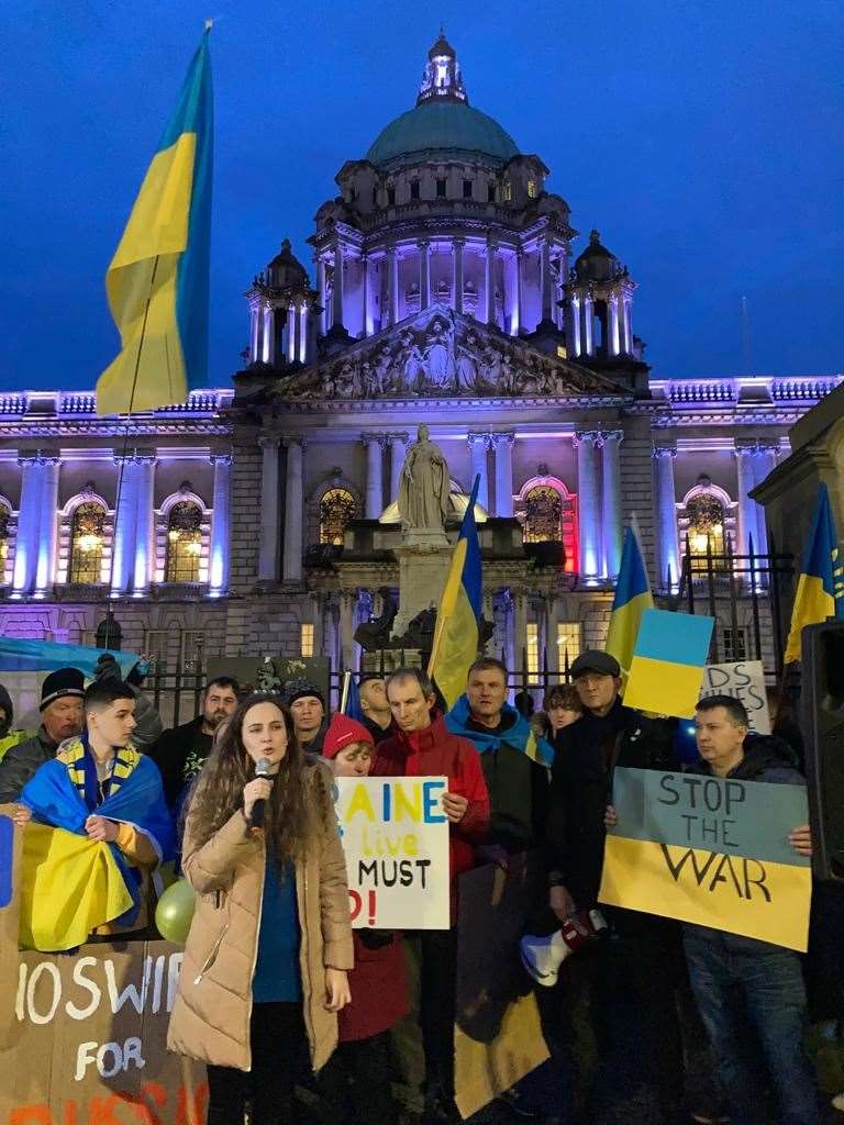 The protest was held in front of Belfast City Hall (Patrick Corrigan/PA)