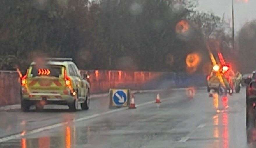 One lane was closed on the M2 between Blue Bell Hill and Strood