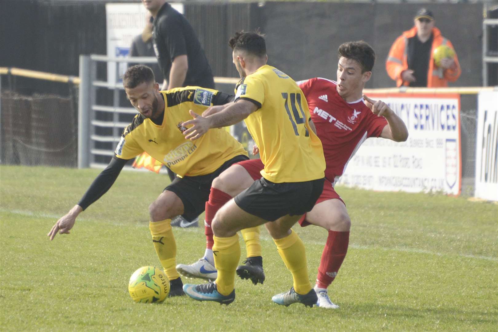 Folkestone battle for possession against Whitehawk Picture: Paul Amos