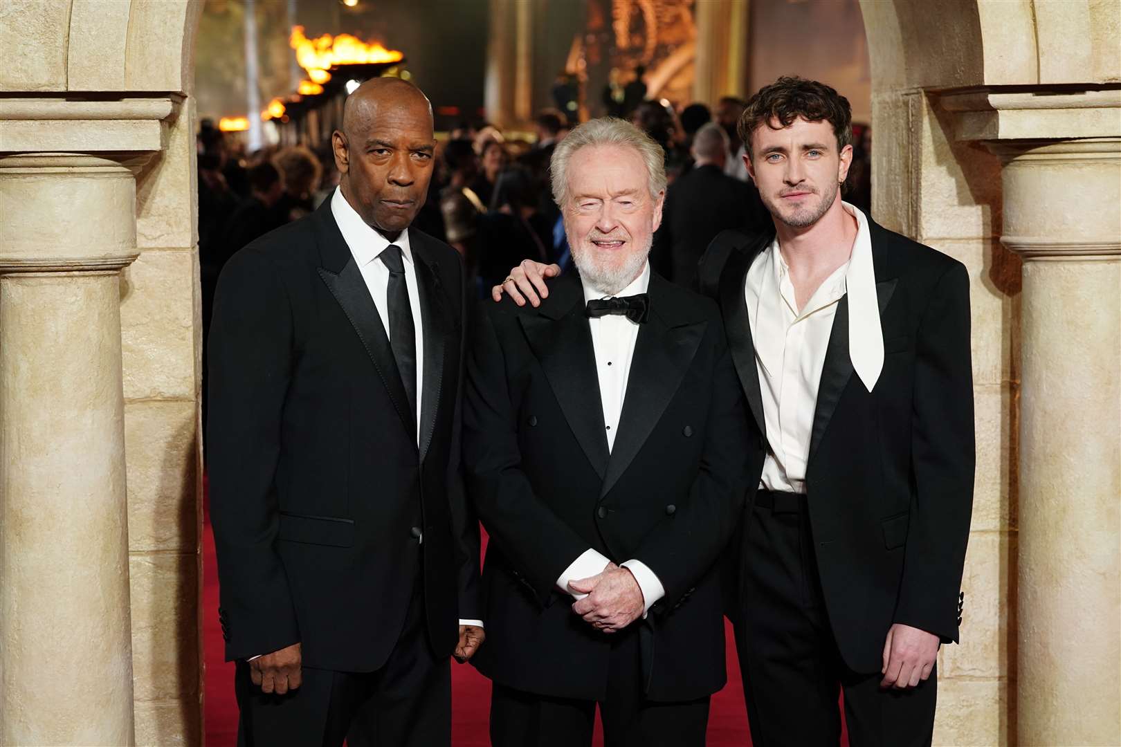 Denzel Washington, Sir Ridley Scott and Paul Mescal at the Gladiator II premiere (Ian West/PA)