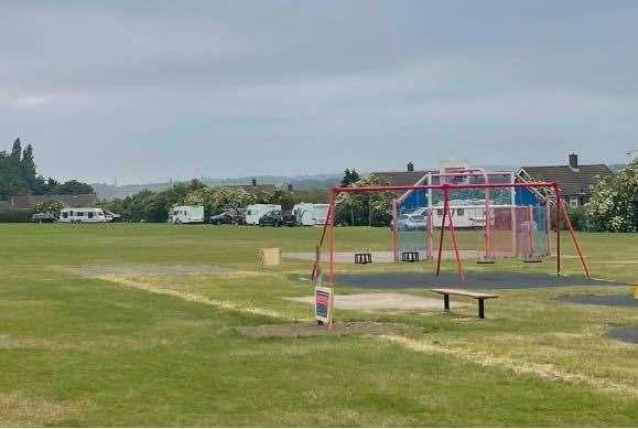 A group of travellers have pitched up next to Laburnum Road Recreation Ground in Strood