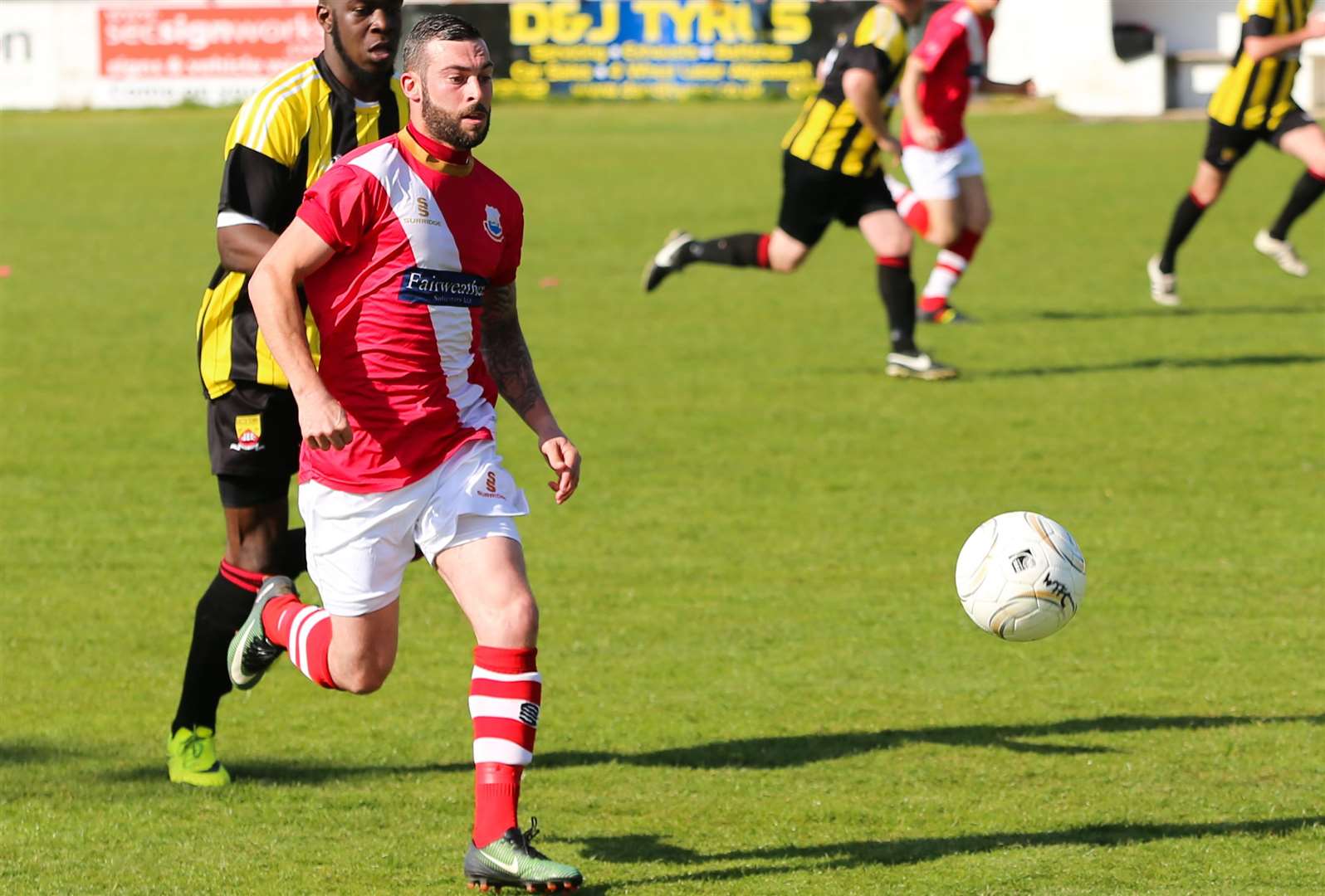 Experienced striker Frankie Sawyer, pictured in 2017 in his Whitstable days, is one of a host of new faces at Faversham. Picture: Les Biggs