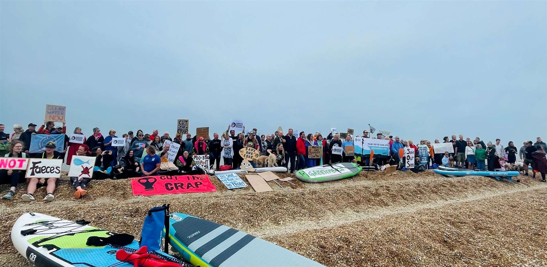 Surfers Against Sewage held a protest on Hythe Beach on Saturday, May 18. Picture: Sarah Kennett