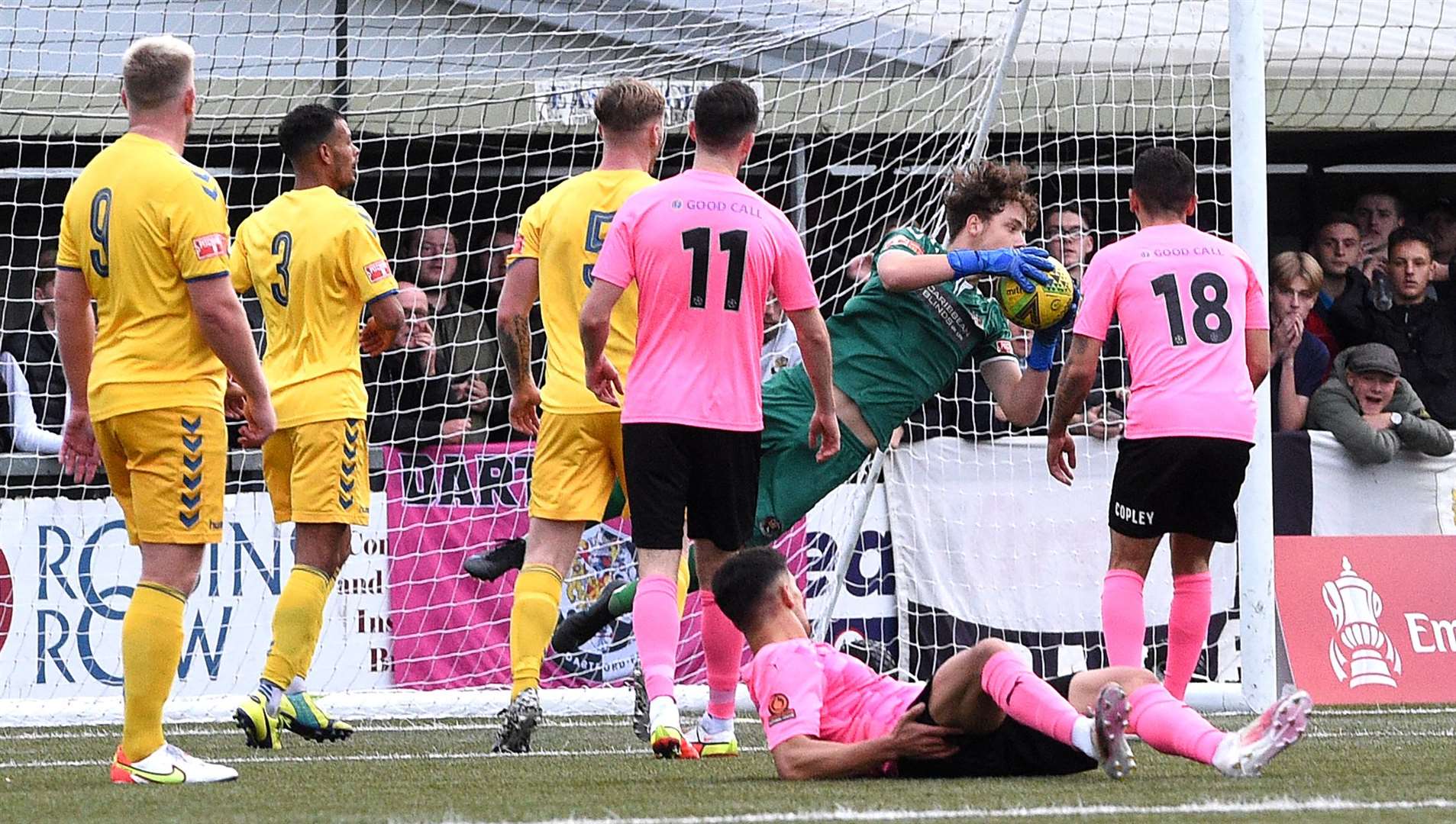 Dartford are denied by AFC Sudbury keeper Joshua Blunkell. Picture: Mecha Morton (52339795)