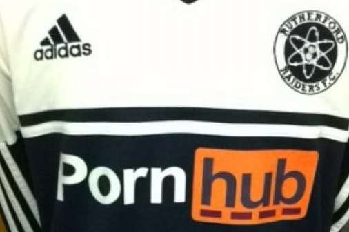 The Rutherford Rangers' shirt - 'sponsored' by Pornhub