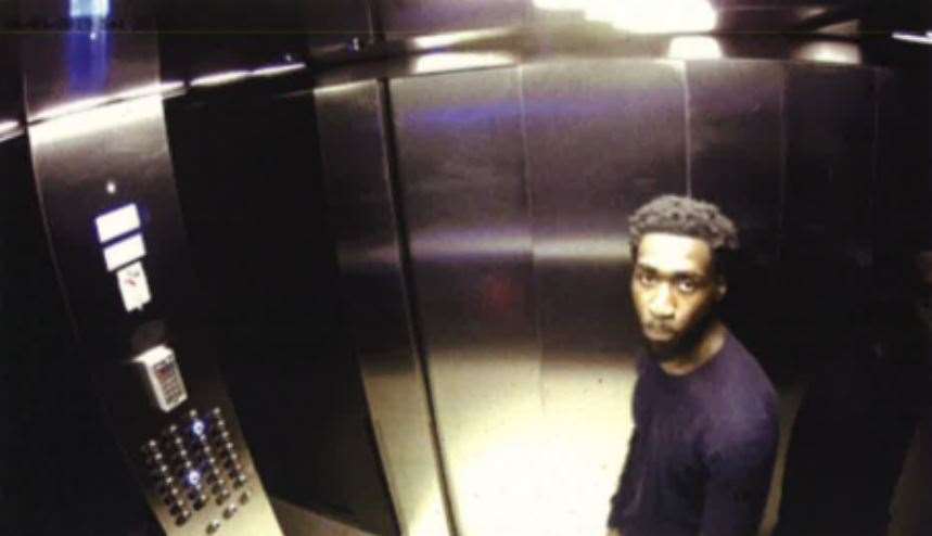 Joel Osei in the lift at the block of flats in Battersea, south-west London (Crown Prosecution Service/PA)