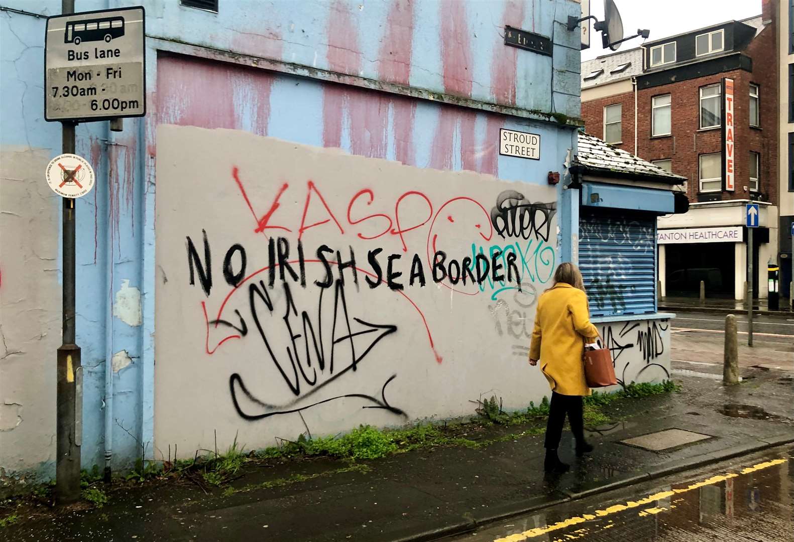 Graffiti appeared referencing tensions about the Protocol (David Young/PA)