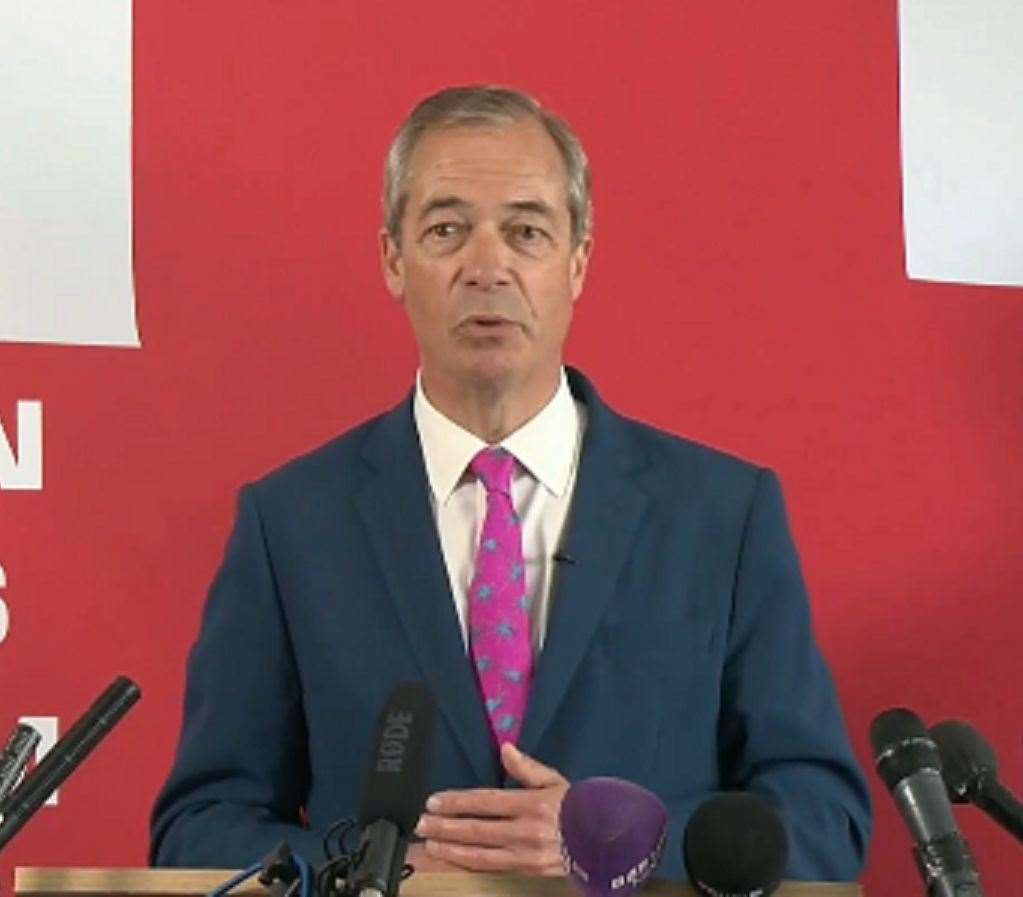 Reform UK’s Nigel Farage speaking in Dover on Tuesday