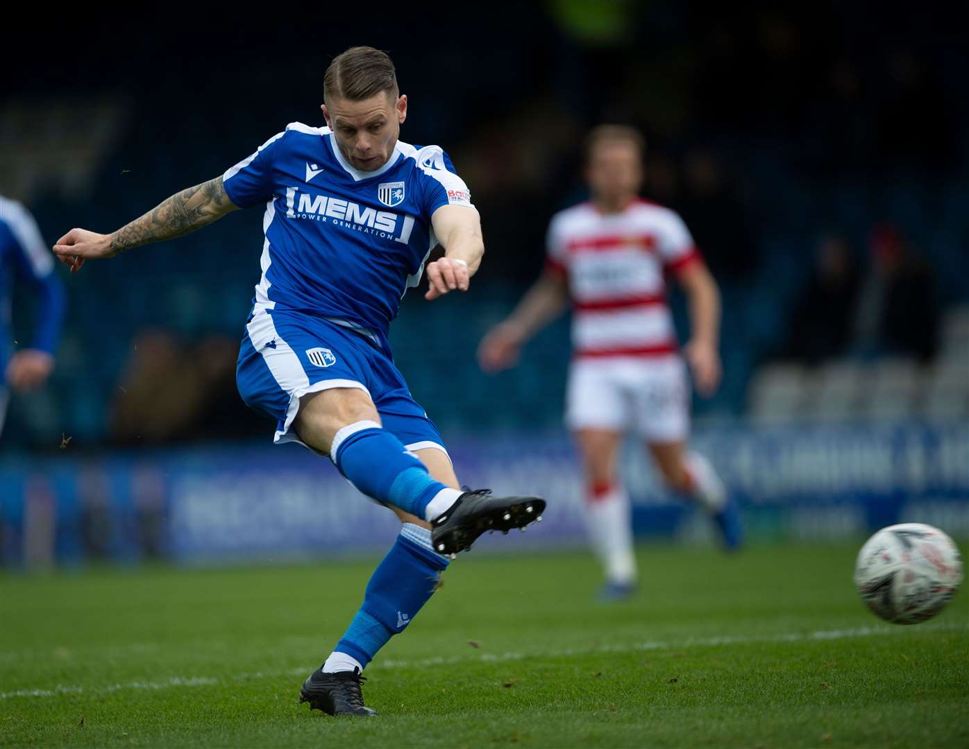 Mark Byrne fires home the opener against Doncaster Rovers Picture: Ady Kerry