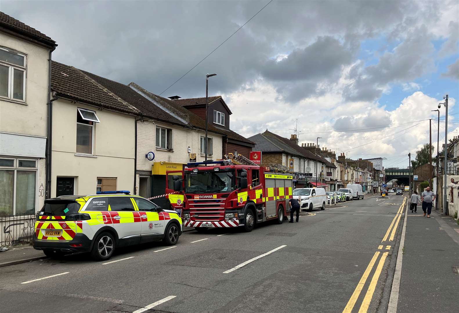 Fire crews on Luton Road after the blaze