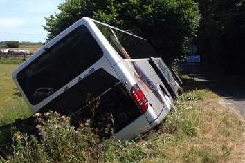 The coach toppled over on Church Road. Credit: Gould's Commercial