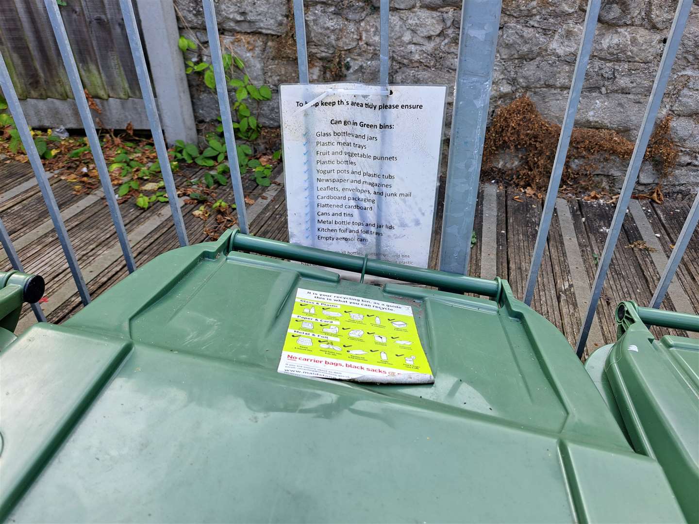 A notice warns Bluecoats Yard residents what they can't put in the recycling bins