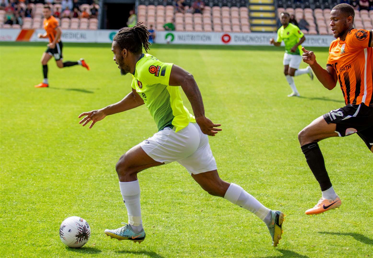 Dominic Poleon bursts forward for Ebbsfleet at Barnet on Monday. Picture: Ed Miller/EUFC