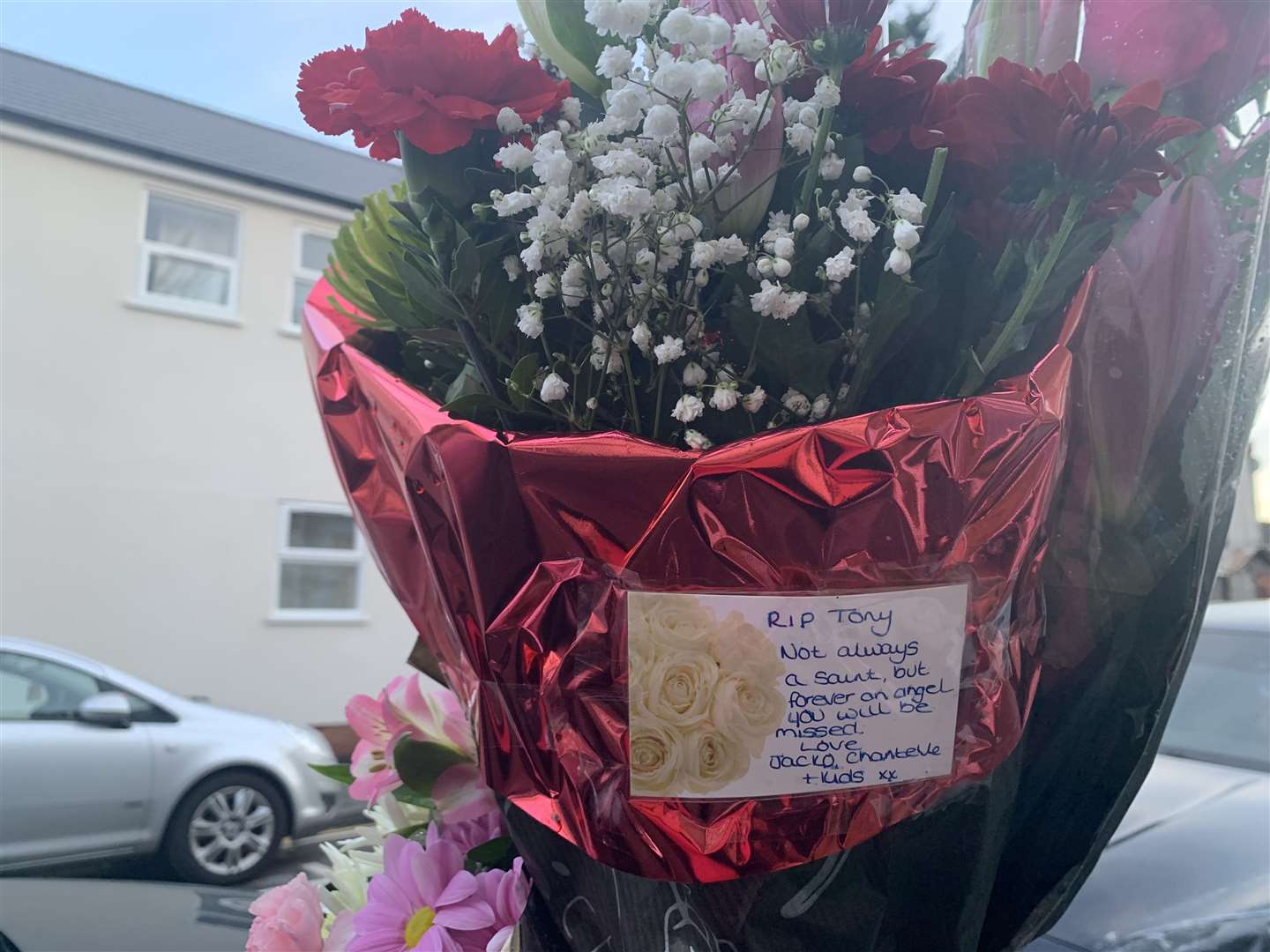 Flowers at the scene in Fox Street, Gillingham