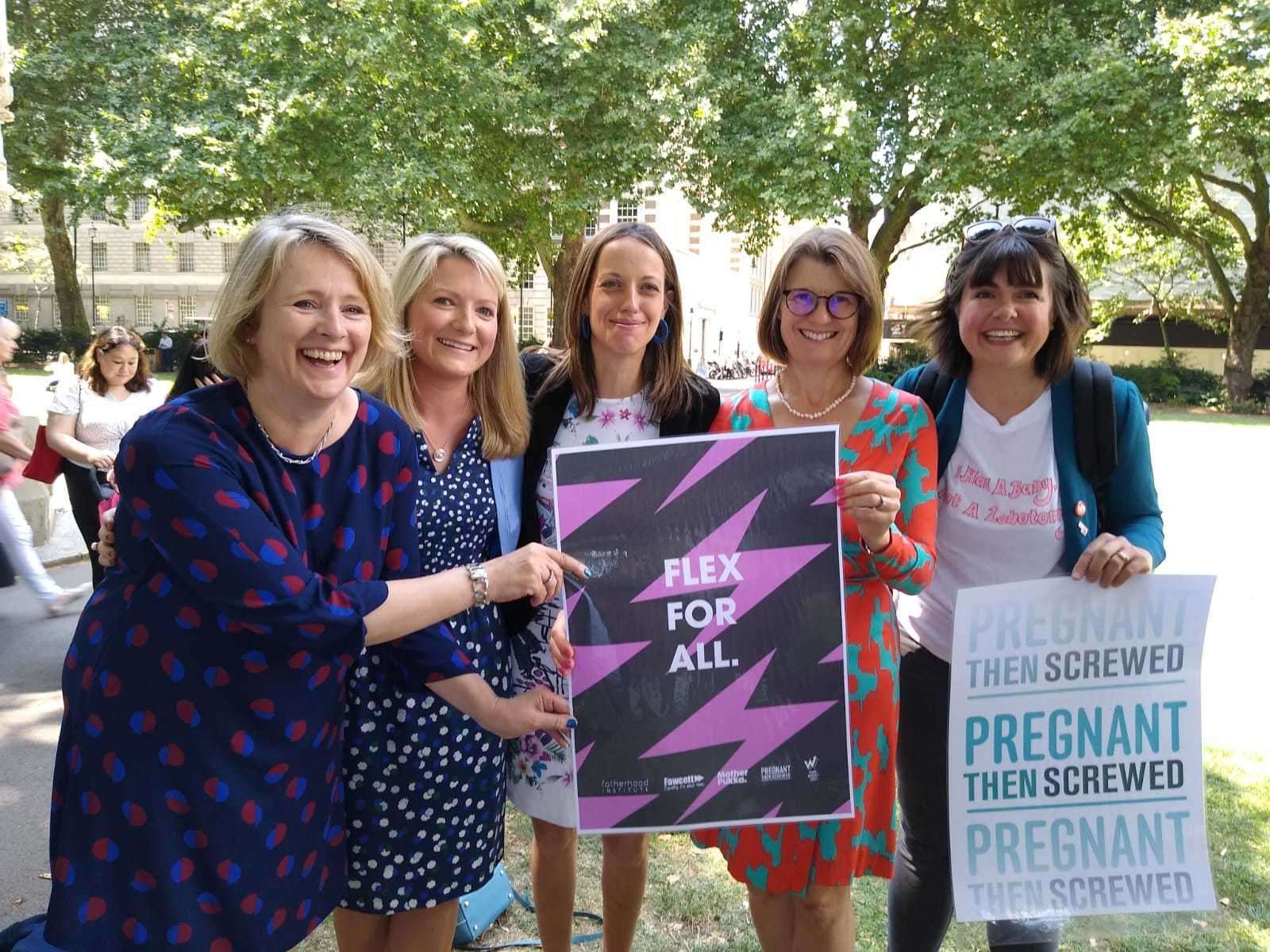 Helen Whately with founder of Pregnant Then Screwed, Joeli Brearley and other MPs