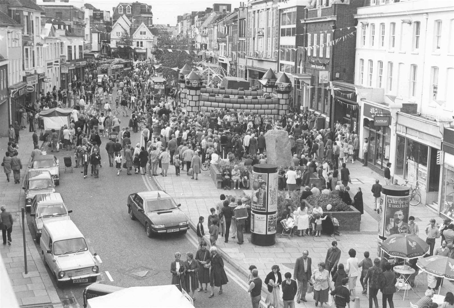 The Lower High Street, Ashford, during the 1983 Twinning Week celebrations which attracted major crowds anxious to extend friendship links with the partnership towns of Bad Munstereifel in Germany and Fougeres in France. Picture: Images of Ashford by Mike Bennett