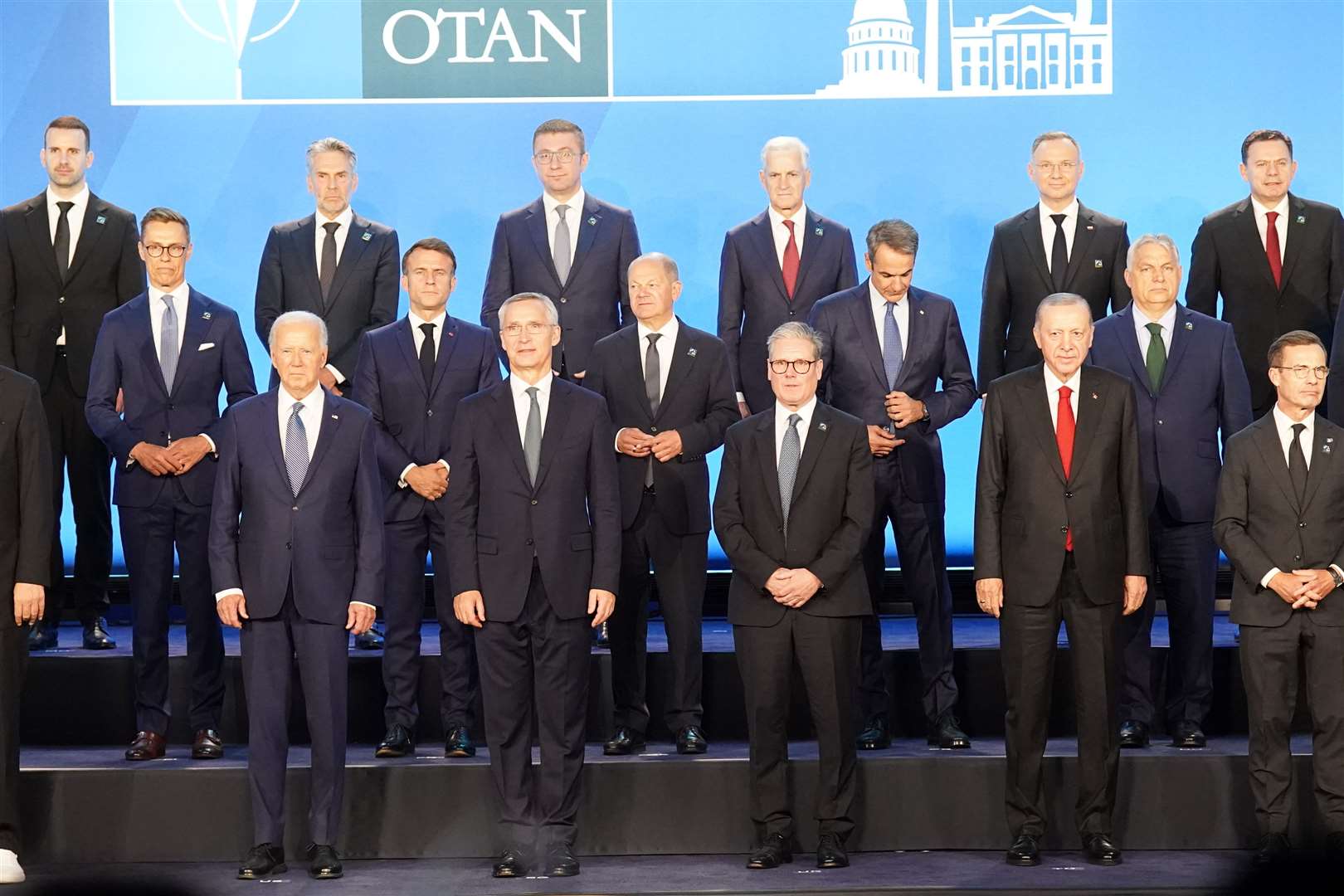 Prime Minister Sir Keir Starmer joins US President Joe Biden and Nato Secretary General Jens Stoltenberg and other Nato leaders for a family photograph at the Nato 75th anniversary summit (Stefan Rousseau/PA)