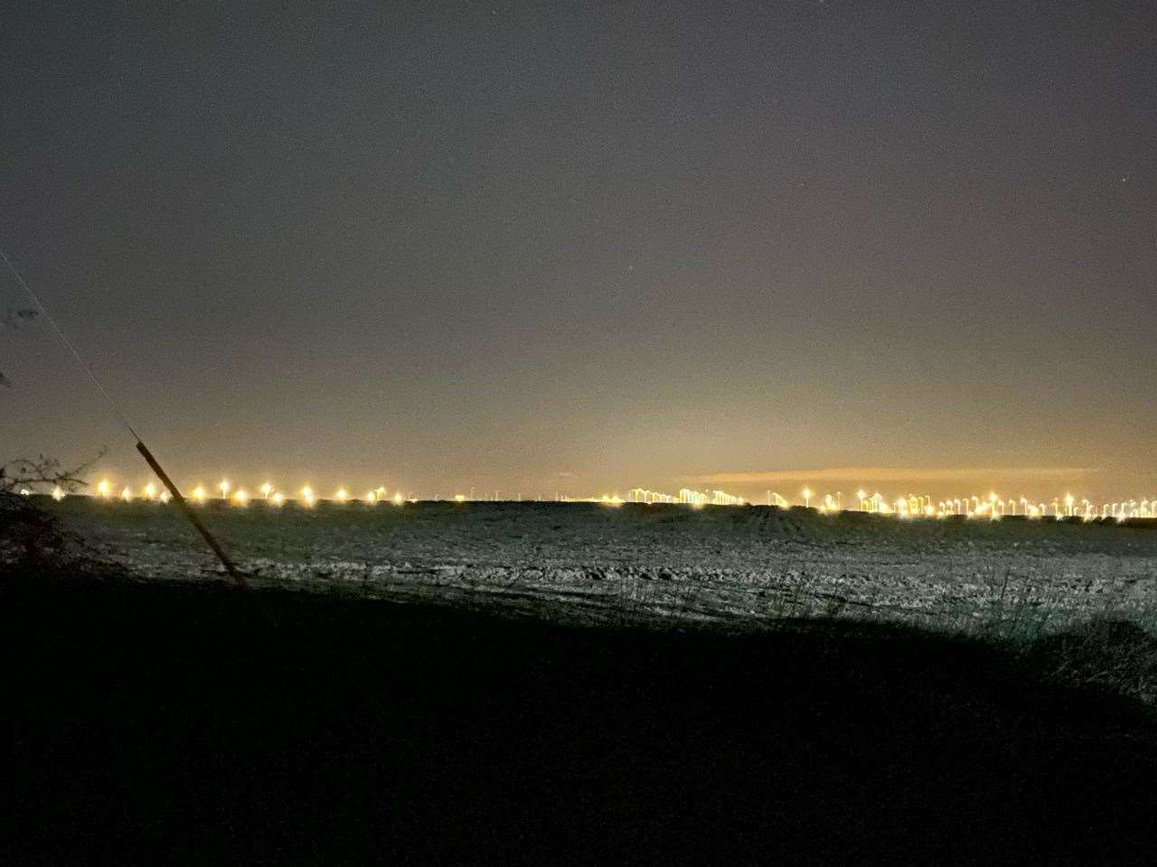 The Sevington lorry park at night