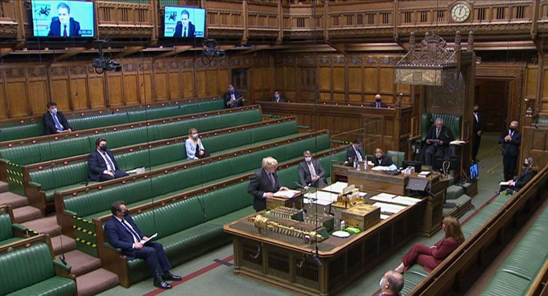 Prime Minister Boris Johnson speaks during Prime Minister’s Questions (House of Commons/PA)