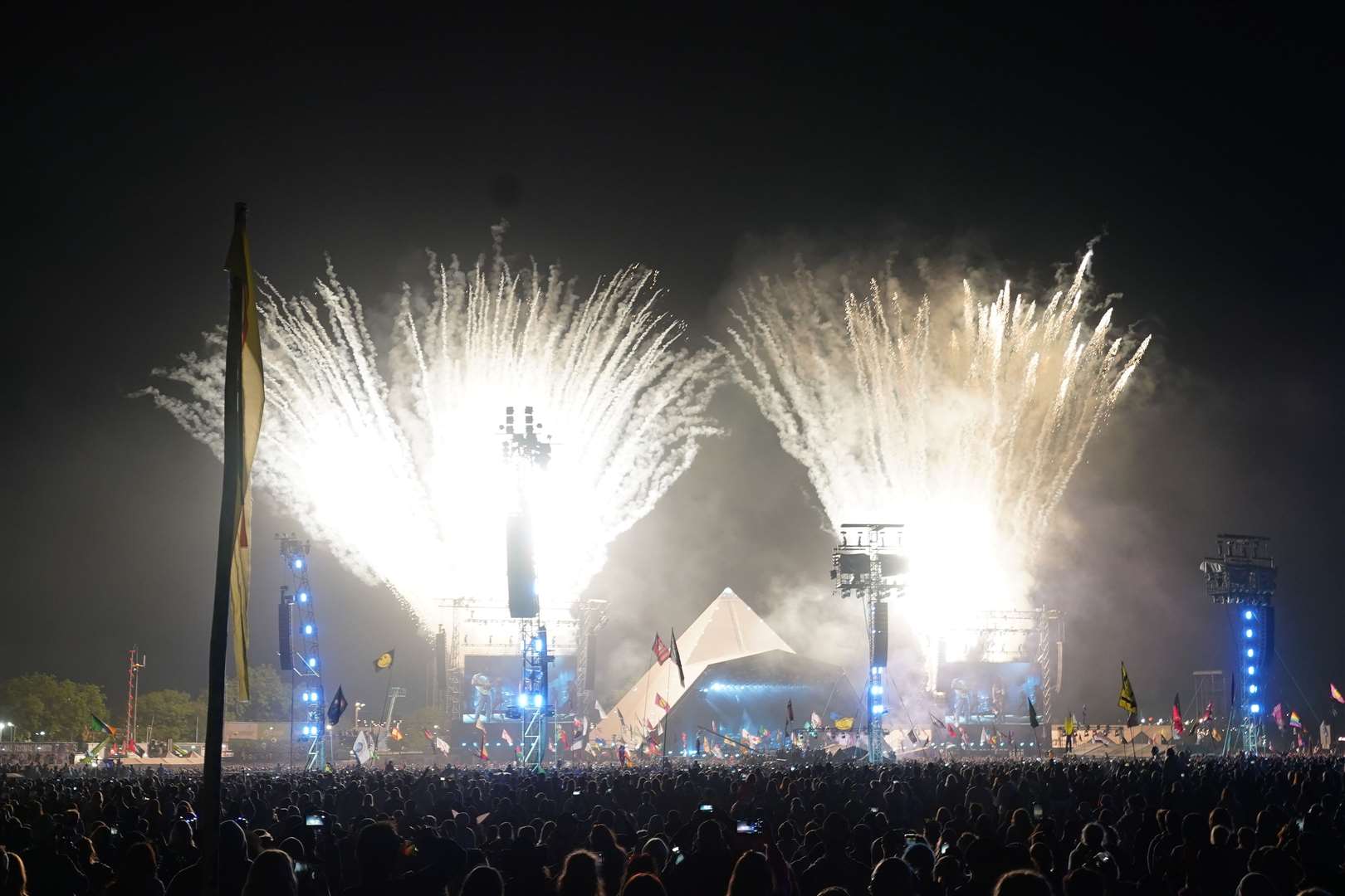 Fireworks after Dua Lipa performed on the Pyramid Stage during the Glastonbury Festival at Worthy Farm in Somerset (Yui Mok/PA)