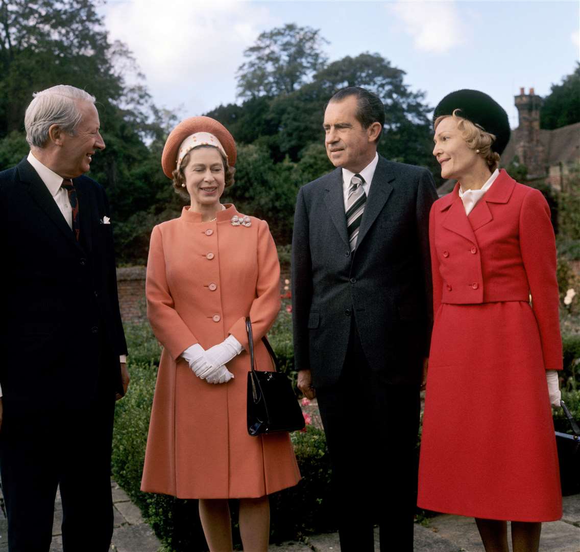 The Queen with Prime Minister Edward Heath and American President Richard Nixon and his wife Pat at Chequers in 1970 (PA)