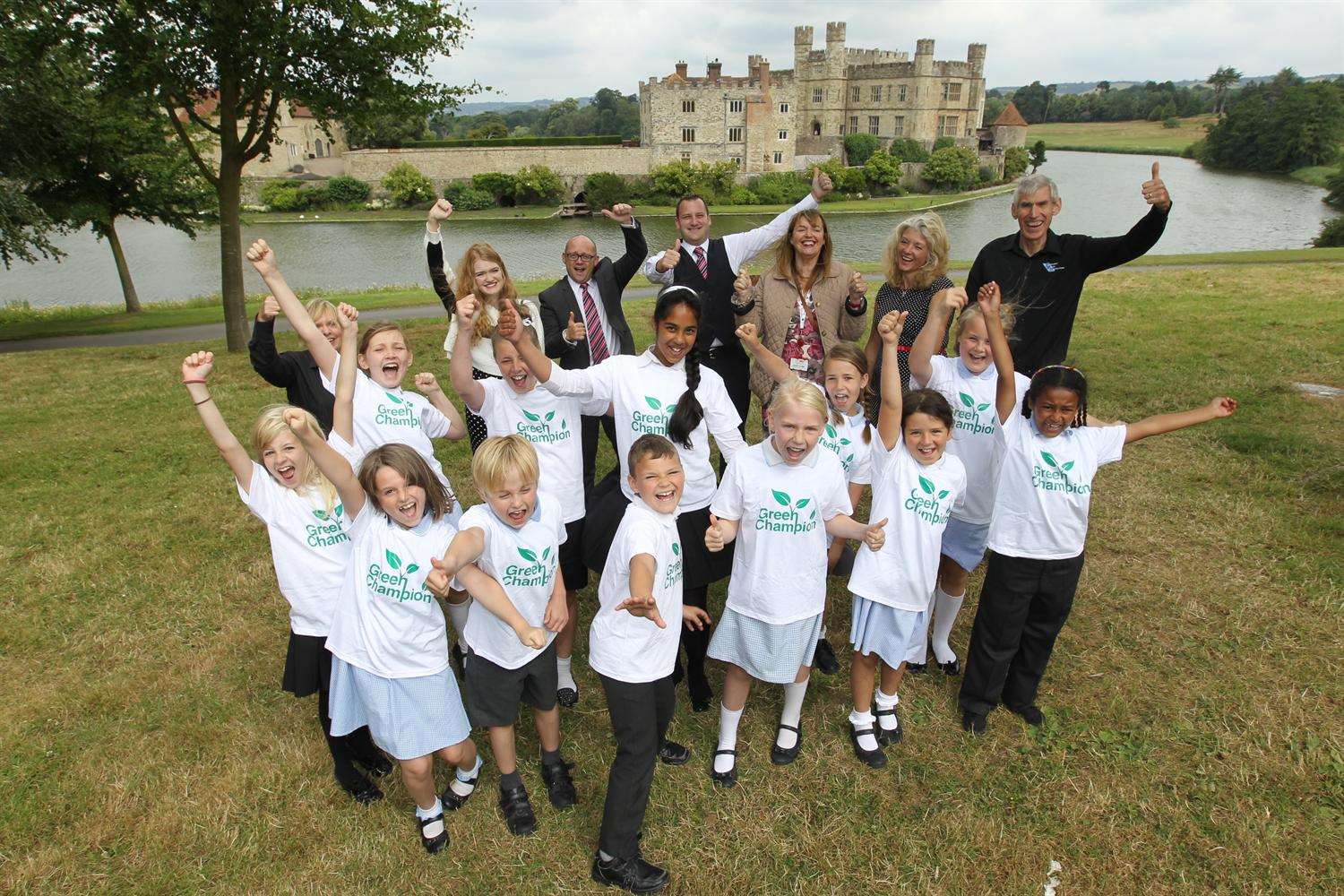 Green Champion winners at Leeds castle with Sponsors from left, Margaret Brook (IMP), Hannah Lawrence (Leeds Castle), Matt Trusty and David Cavender (Spec Savers), Elizabeth Carr (Mini Babybel), Libby Lawson (KM) and Nicholas Brook (IMP)