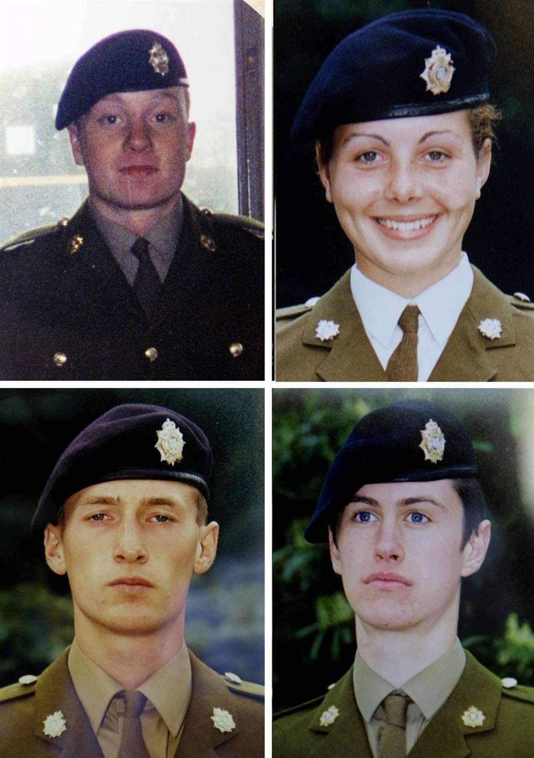 Clockwise from left to right, Private James Collinson, Private Cheryl James, Private Sean Benton and Private Geoff Gray, who all died at Deepcut Army barracks in Surrey (PA)