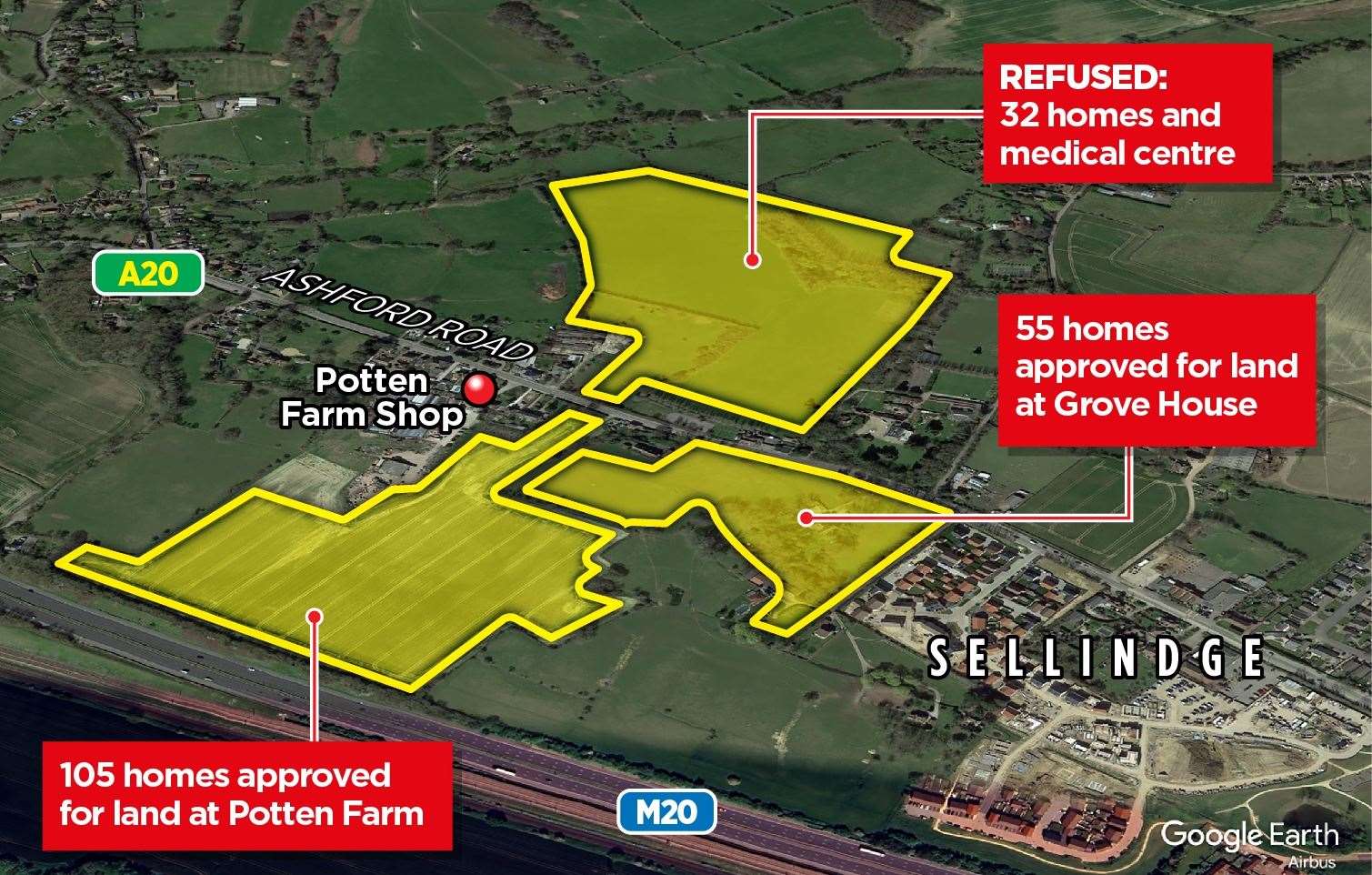 Proposals for new homes in Sellindge as Gladman's scheme for two sites for 160 homes are approved by Folkestone and Hythe District Council