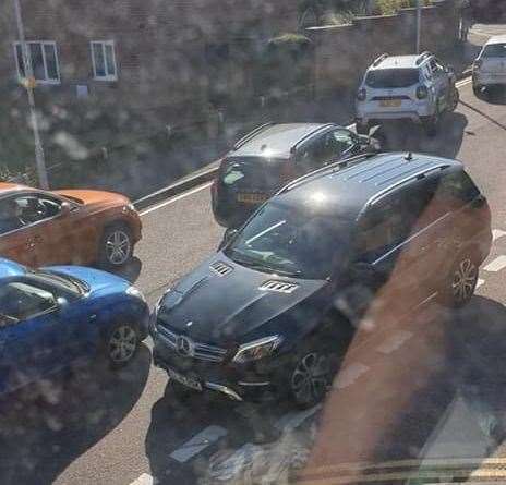 Gridlocked vehicles in Compass Close, Rochester. Picture: Sam Milliner